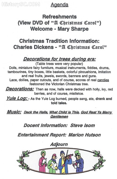 Agenda for 2005 Christmas Traditions Cayce Museum Contact Mrs. Mary Love Sharpe for details