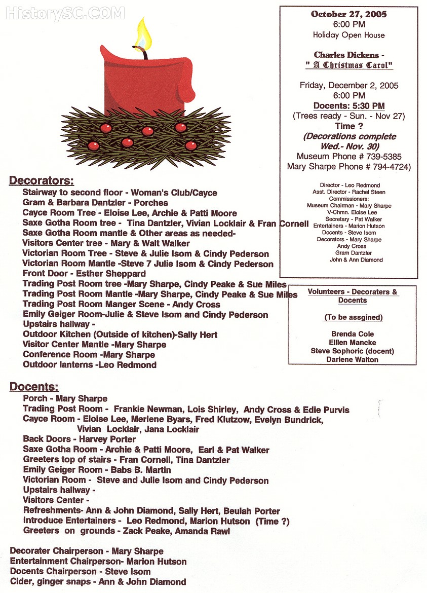 Assignments for October 27th, 2005 Cayce Museum
